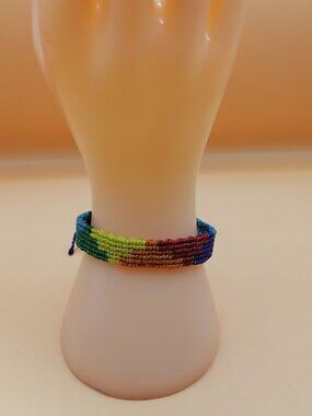 Handmade Rainbow Chakana Macrame Bracelet for LGBTQ+ Pride